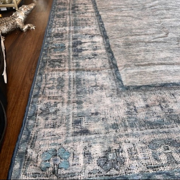 Ruggable Vintage Daisy Bordered Blue 5ft x 7ft Washable Rug (Cover Only) - Picture 4 of 10